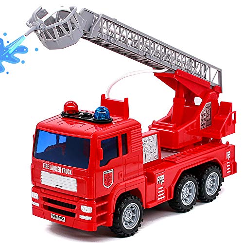 yoptote Camion dei Pompieri Giocattolo Veicolo & Set di Accessori con Luci Sirena e Scala Allungabile per i Bambini 3+