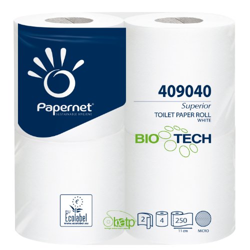 Bio Tech 24 rotoli di carta igienica in doppio strato di cellulosa. Biodegradabile, si scioglie rapidamente non appena entra in contatto con l'acqua