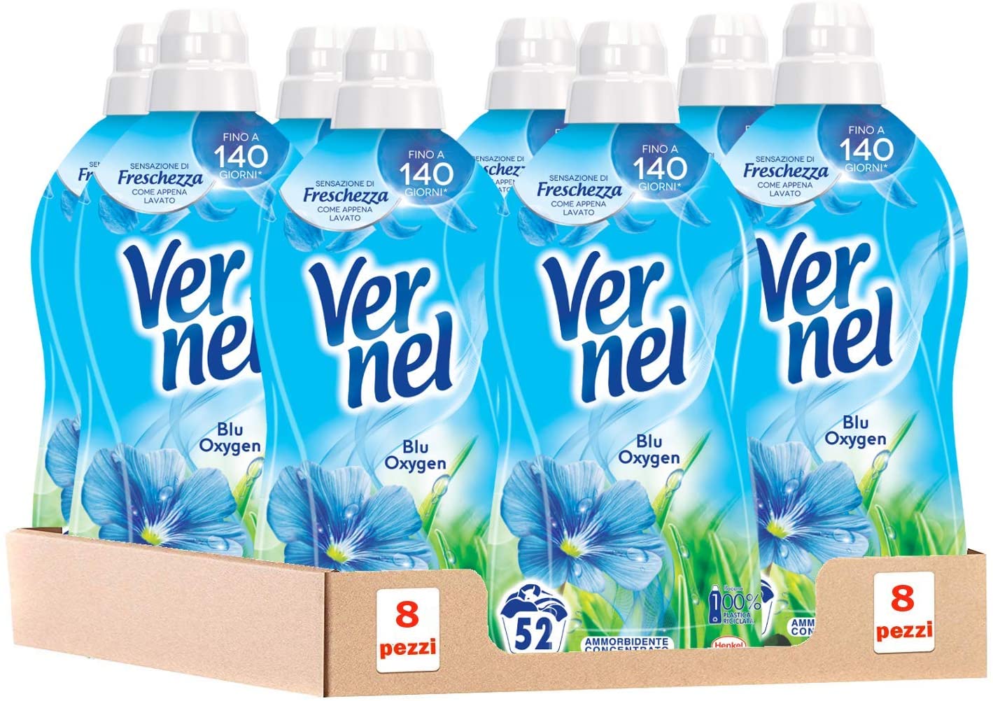 Vernel Blu Oxygen Ammorbidente Concentrato Profumato per Lavatrice, 8 x 52 Lavaggi