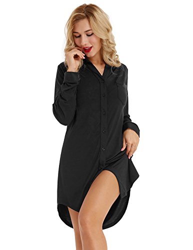 Zexxxy Donna Sleepshirt Camicie da Notte Sexy Abito da Pigiama Button-Front Camicia da Notte Taglia L Nero