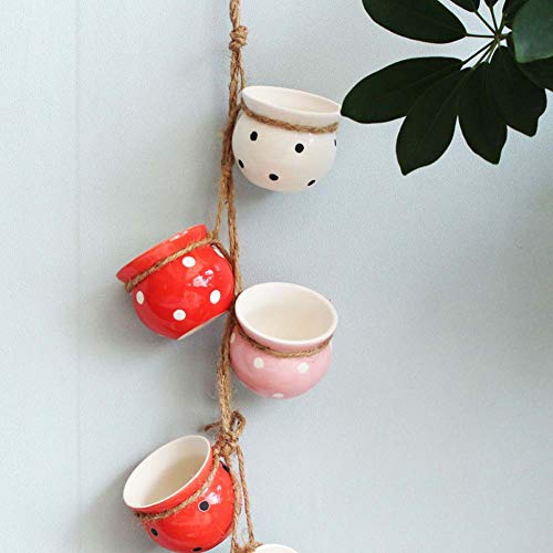 Xihaoer 4-Pot Bright Pastel Ceramic Hanging Flower Planter Set (rosso)