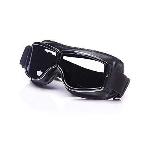 Galatée Occhiali Moto Ski Goggles Biker Motocross Sportivi Protezione Sole UV Vento Protect Steampunk (Montatura nera - Lente trasparente)