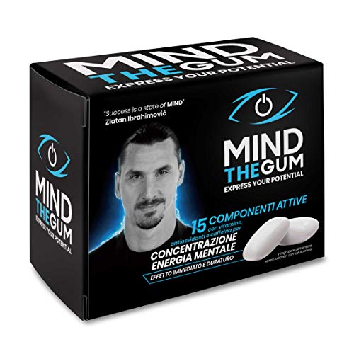 MIND THE GUM, Integratore con caffeina e vitamine per Concentrazione ed Energia Mentale - Confezione da 12 giorni con 36 Chewing Gum - Gusto Menta