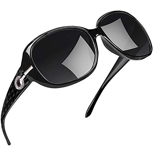 Joopin Occhiali da Sole da Donna Polarizzati Grandi Moda Specchio Signora Antiriflesso UV400 Protezione Occhiali da Sole Polarizzate (Pacchetto Semplice Nero)