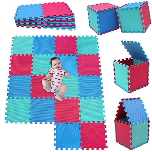 MSHEN Tappeto Puzzle con Certificato CE e Certificazione in Soffice Schiuma Eva | Tappeto da Gioco per Bambini | Tappetino Puzzle...dimensione1.62 mq,blu-turchese-rosso-070809g18