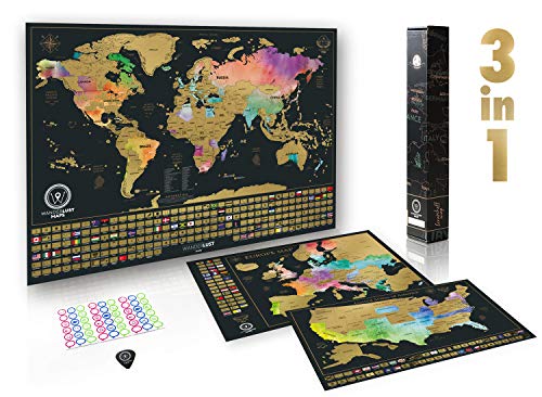 Mappa del mondo da grattare e idee regalo - Extra large (Nero Acquerello)