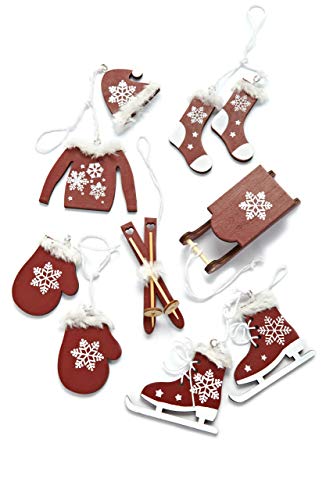 HEITMANN DECO - Decorazione per Albero di Natale, in Legno, 7-10 cm, Colore: Bordeaux/Bianco