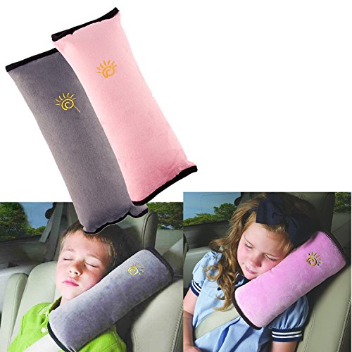 2 Pezzi Imbottitura per cintura di sicurezza per Cinture di Sicurezza Auto, sicurezza in auto per bambini cuscino spalla cuscino cintura (grigio & rosa)