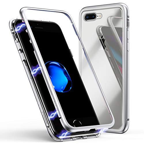 Custodia per iPhone 7/8/se 2020, Custodia ad Assorbimento Magnetico ZHIKE Montatura in Metallo Ultra Sottile Vetro temperato con Cover Magnetica Integrata per iPhone 7/8/se 2020 (Bianco Trasparente)