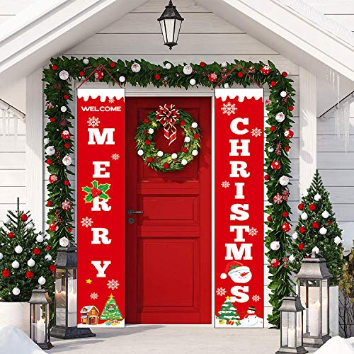 Sayala Decorazioni di Natale Outdoor Indoor - 2 Pezzi di Benvenuto Buon Natale Portico Segno Banner Door - Benvenuto Decorazioni per Porta di Natale Decor (Rosso)