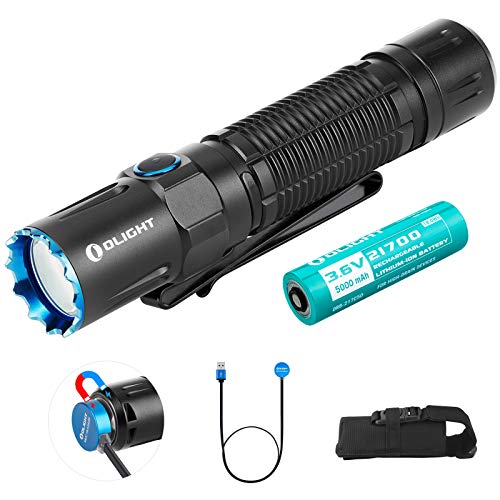 Olight M2R Pro Warrior Torcia Tattica 1800 lumen Bianco Neutro LED, Torce a LED Lampada Ricaricabile Potente Professionale Polizia Militare, con Batteria 21700 + scatola Batteria (Nero)