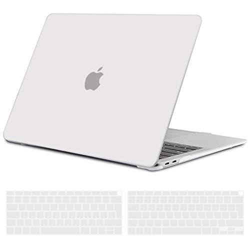 TECOOL Custodia MacBook Air 13 Pollici 2020 2019 2018 (Modello: A2337 M1/A2179/A1932), Plastica Case Cover Rigida Copertina con Copritastiera in Silicone per MacBook Air 13.3 Touch ID - Frost