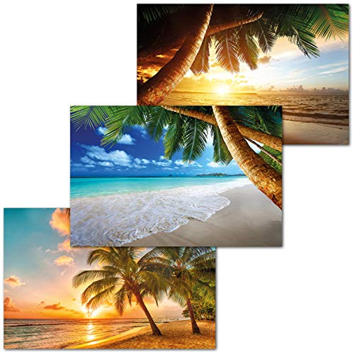 GREAT ART Set di 3 Poster XXL - Spiagge di Vacanze - Palme Alba Tramonto Caraibico Motivo Decorazione Murale Interni Manifesti Carta da Parati Immagini cadauno 140 x 100 cm