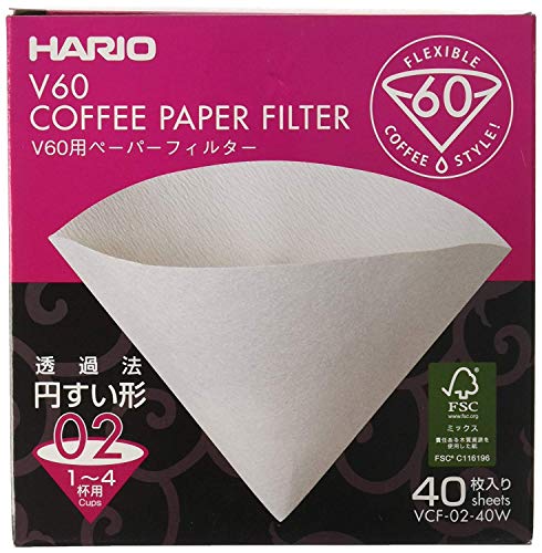 HARIO, Confezione di filtri in Carta per caffè, VCF-01-100M, White, Size 02-40pcs