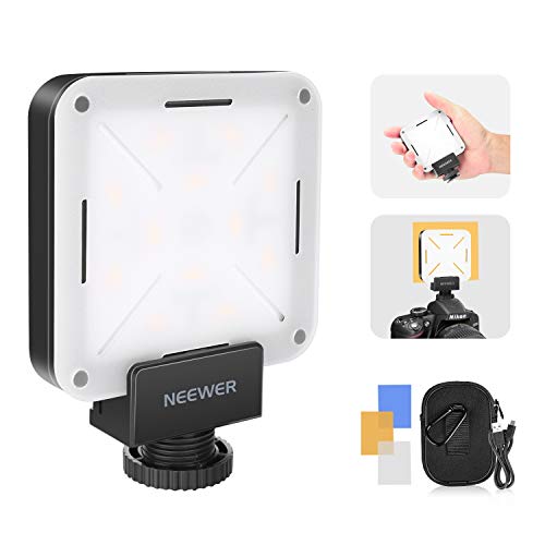 Neewer Mini LED Luce di Video Tascabile Su-camera Video Luce 12-pezzi Illuminazione a LED CRI 95+ con Batteria Integrata, Adattatore Hot Shoe e Borsa da Trasporto per Canon Nikon Sony e Altri DSLR