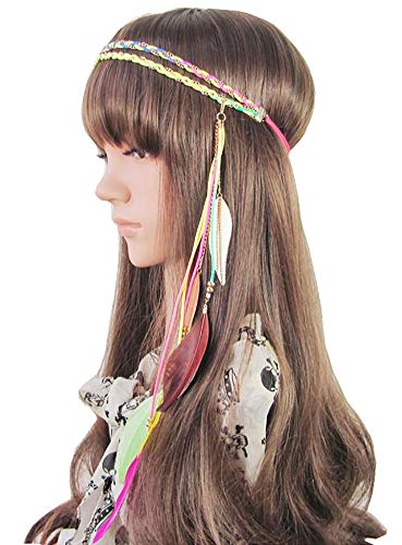 Fascia per piume Boho Hippie Fascia per capelli, donne Nappe di piume Nappa per foglie Fascia Intrecciata Hippie Accessori per capelli