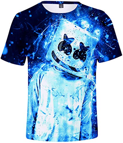 FLYCHEN Ragazzi e Bambini Maglietta 3D Stampato Colorato Figura Digitale Fantastico Popolare Boy's Spring Fashion T-Shirt - Blu Fluorescente 3248 - XS