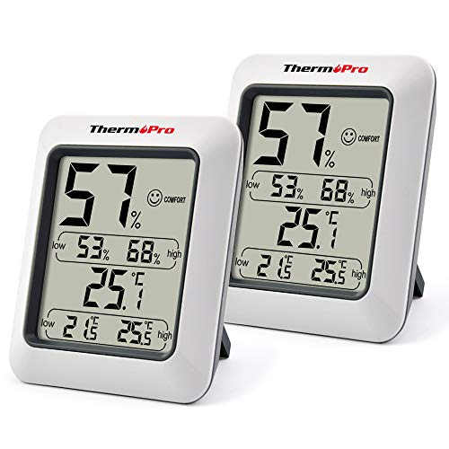 ThermoPro TP50 2 Pezzi Igrometro Termometro Digitale Misuratore di Umidità e Temperatura Interno Termoigrometro Professionale per Misura Casa Ambiente