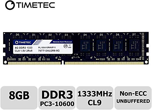 Timetec Hynix IC 8GB DDR3 1333MHz PC3-10600 Unbuffered Non-ECC 1.5V CL9 2Rx8 Dual Rank 240 Pin UDIMM Desktop Memorie Module Upgrade (8GB)