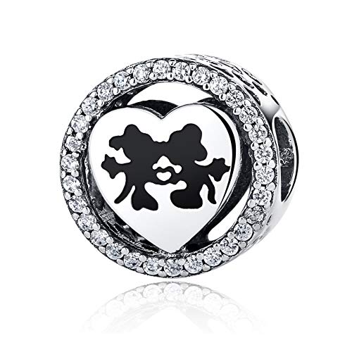 NINGAN Disney, Mickey & Minnie Love, fascino CZ in argento Sterling 925 ciondoli e altri braccialetti europei
