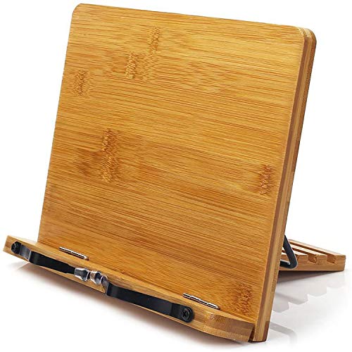 BINSENI, leggio per Libri di Ricette da Cucina, con 2 Supporti in Metallo in bambù Ecologico, Elegante Modello per Libri, cuochi, Ricette, iPad, Tablet (A)