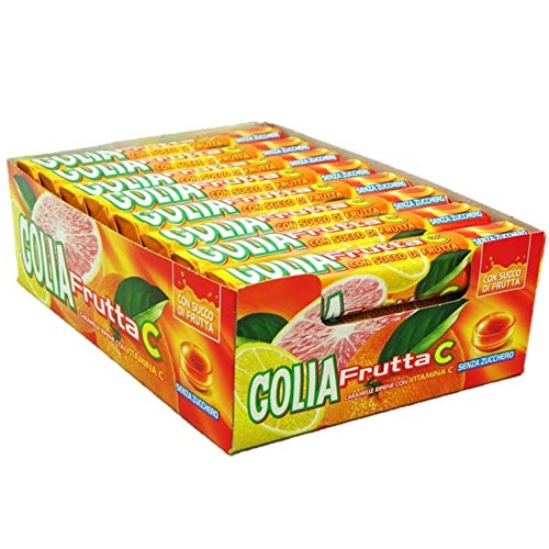 Golia Frutta C Caramelle Ripiene con Succo di Frutta, Gusto Agrumi, Senza Zucchero e Senza Glutine, con Vitamina C, Confezione da 24 Roll