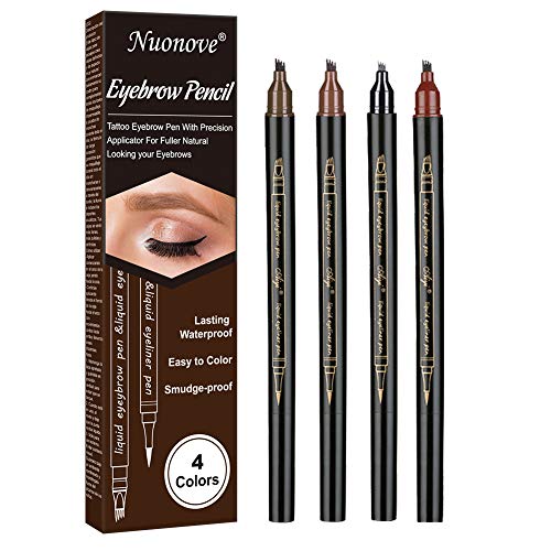 Matita Sopracciglia, Eyebrow Pencil, Eyebrow Pen, Matita per Sopracciglia Liquida, Matita per Gli Occhi ed Eyeliner 2 in 1, Impermeabile, a lunga durata, con punta forcare, 4 colori