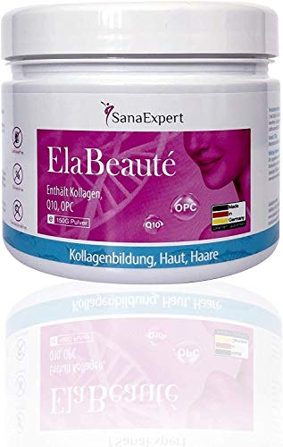 SanaExpert ElaBeauté, integratore alimentare con collagene, Q10, OPC, zinco e vitamine, formazione di collagene, pelle e capelli, polvere di collagene, 150g