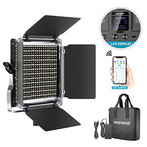 Neewer Kit d’Illuminazione Luce 528 LED Dimmerabile Bicolore 3200-5600K Gestione via APP Intelligente, LCD Display, Metallico, Professionale per Illuminazione di YouTube Riprese in Studio in Esterni