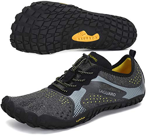 SAGUARO Scarpe Barefoot Uomo Palestra Corsa Trail Running Donna Scarpe Scoglio Montagna Trekking Acqua Allenamento con Dita Traspiranti Scarpe Bici da Corsa Arrampicata(Nero, 36 EU)