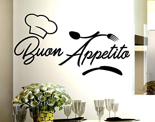 Adesivi Murali frasi Cucina buon appetito cappello cuoco posate scritte italiano wall stickers kitchen decorazione casa da parete cucina adesivo muro cucina citazioni decorazioni da muro Stickerdesign