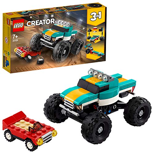 LEGO Creator 3 in 1 Set di Costruzioni Ricco di Dettagli: Scegli Tra 1 Monster Truck, 1 Muscle Car o 1 Dragster, per Bambini +7 Anni, 31101