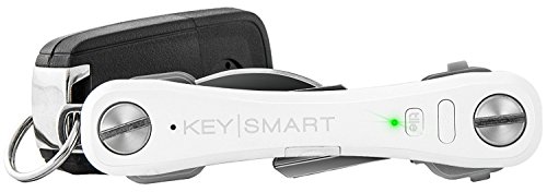 KeySmart Pro - Portachiavi compatto con luce LED e tecnologia smart Tile, localizza e trova chiavi e telefono via bluetooth (max. 10 chiavi, Bianca)
