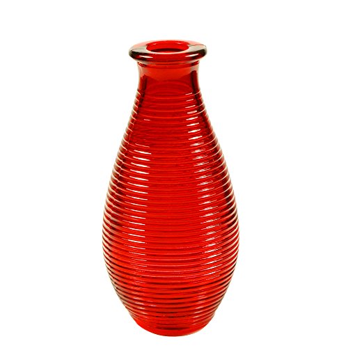 Hurom Decorazione Floreale Vaso in Vetro Altezza 14 cm Vaso, Vetro, Rosso, 7 x 7 x 14 cm