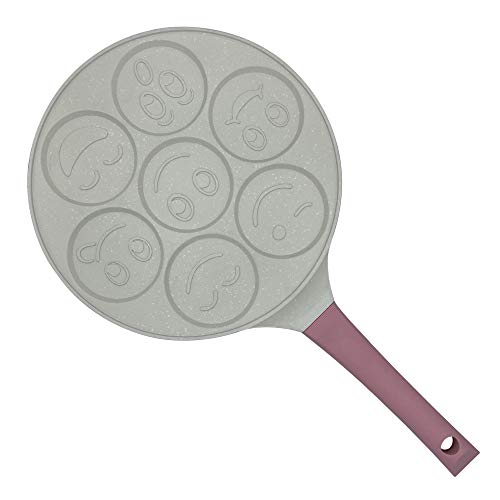 Erreke – Padella Pancake, antiaderente, adatta per tutti i tipi di cucina, design divertente per bambini, manico a presa morbida, 26 cm, Colore Rosa.