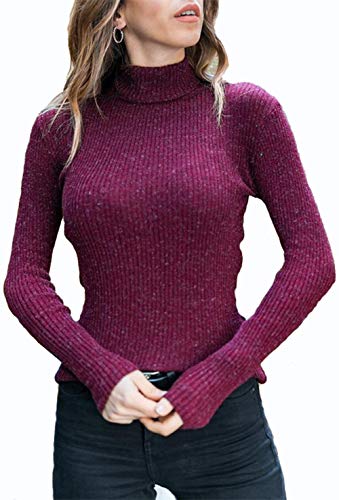 Hezeisoar Maglione Donna Collo Alto Elegante Maniche Lunghe per Inverno Pullover Accollato Dolcevita Maglia a Maglieria Elasticizzata EU XS = Etichetta S