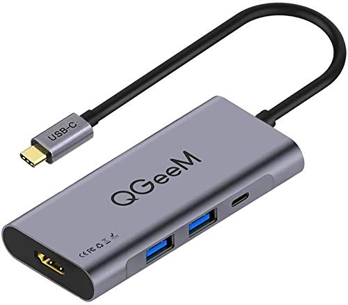 Adattatore HDMI hub USB C, QGeeM 7 in 1 Tipo C Hub a HDMI 4k, USB C a USB 3.0,100 W di alimentazione, lettore di schede da USB C a SD/TF, adattatore USB C