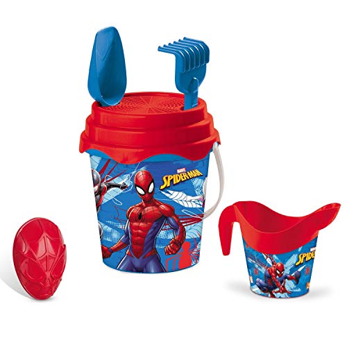 Mondo Toys - Spiderman Bucket Set - Set mare Spiderman - secchiello, paletta, rastrello, setaccio, formina, annaffiatoio INCLUSI -18427