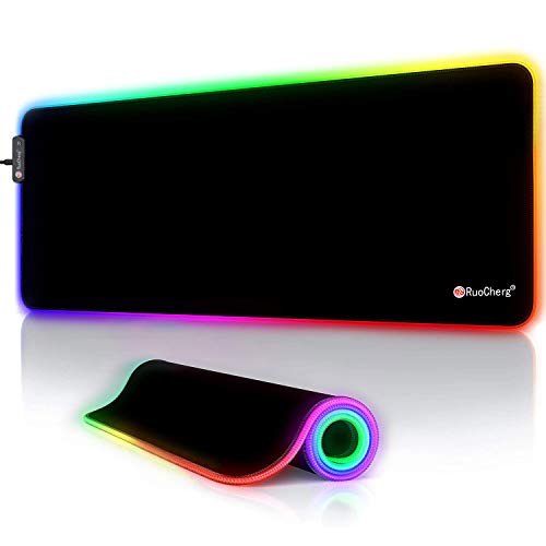 Tappetino Mouse Gaming, RGB Grande Mouse Pad da Gioco XXL, 12 Modalità di Luce, Superficie Liscia Impermeabile, Tappetino per Mouse con Piedini in Gomma Antiscivolo per Giocatori, PC, Laptop-800x300mm