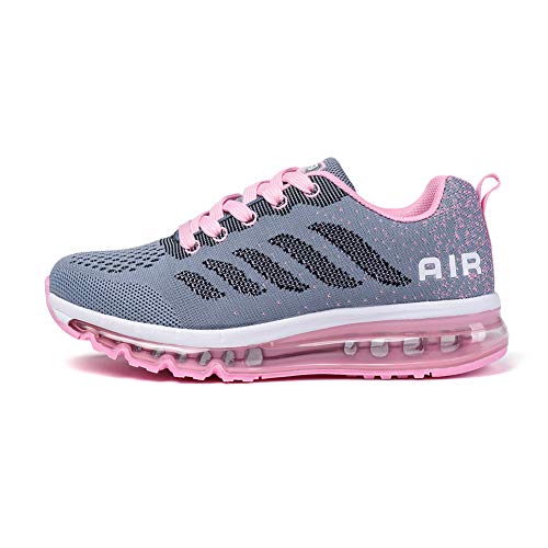 Scarpe da Ginnastica Donna Uomo Sportive Sneakers Running Air Scarpe per Outdoor Fitness Corsa Walking Gray Pink 36 EU