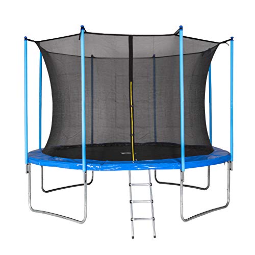 Ampel 24 MotionXperts - Trampolino da Giardino 366 cm Blu con Rete Interna, Pali Imbottiti e Scala, carico Massimo 150 kg