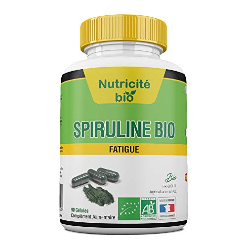 Spirulina biologica 90 capsule di nutricite-bio - 400mg - Alta qualità - Spirulina interamente biologica, per rafforzare il sistema immunitario e ridurre la fatica
