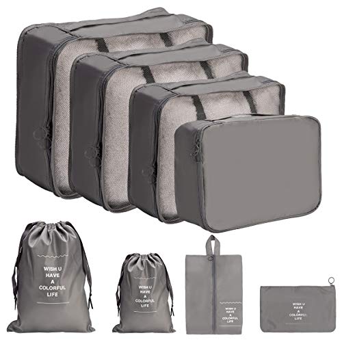 DoGeek - 8pack Organizer Valigia Cubi Organizzatori Organizzatori di Viaggio Cubi Imballaggio Cubi di Imballaggio Packing Cubes - Confezione da 8 taglie (8 pcs grigio)