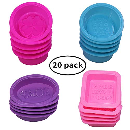 20 pezzi stampi per sapone in silicone, forma quadrata rotonda ovale, FineGood morbido cupcake muffin teglia per fai da te artigianale fatto in casa, commestibile - rosa, blu, rosa rossa, viola