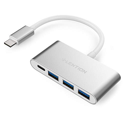LENTION Hub USB-C 4 in 1 con alimentazione USB C, porte USB 3.0 da 3 * compatibili con MacBook Air, pro 13 e 15, ChromeBook Pixel, XPS e altro, adattatore di ricarica e collegamento multiporta-Argento