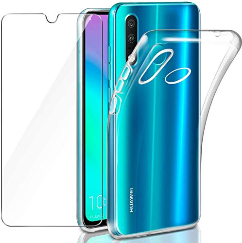 Leathlux Cover Huawei P30 Lite / P30 Lite New Edition Custodia + Pellicola Vetro Temperato, Morbido Trasparente Silicone Custodie Protettivo TPU Gel Sottile Cover per Huawei P30 Lite