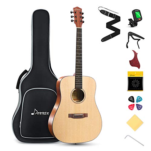 Donner Chitarra Acustica Dreadnought Guitar Full- Size 41 pollice di legno mogano Accessori completi