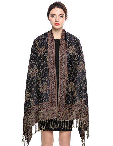 EASE LEAP Sciarpa Pashmina per donna scialle avvolgente caldo di lusso con sensazione di seta Hijab Paisley in colori con frange 200 * 70cm/(19-Marina)