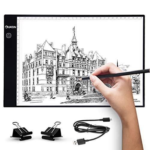UKON A4 LED Tavoletta Luminosa per Disegno,Ultra-Sottile Light Board Tavolette Disegno Tracing Pad per Artista,Cavo di Alimentazione USB Dimmable Light Box per Drawing Sketching (A4 Vecchio)