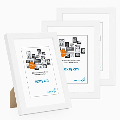 Photolini Set di 3 cornici per Foto da 10x15 cm Modern Bianco in MDF con Vetro Acrilico, Accessori Inclusi/Collage Foto/Galleria Fotografica